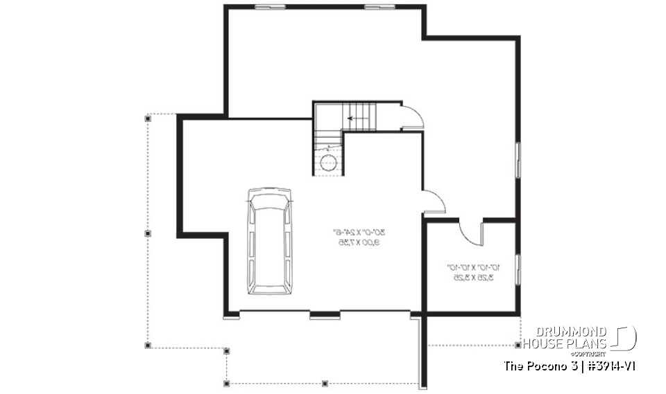 Basement - Mountain Country cottage house plan, large master suite, fireplace, solarium, under building garage - The Pocono 3