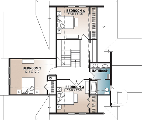 2nd level - 4 bedroom Lakefront Cottage-Style house plan with solarium, 2-car garage, double sided fireplace - The Pocono 4