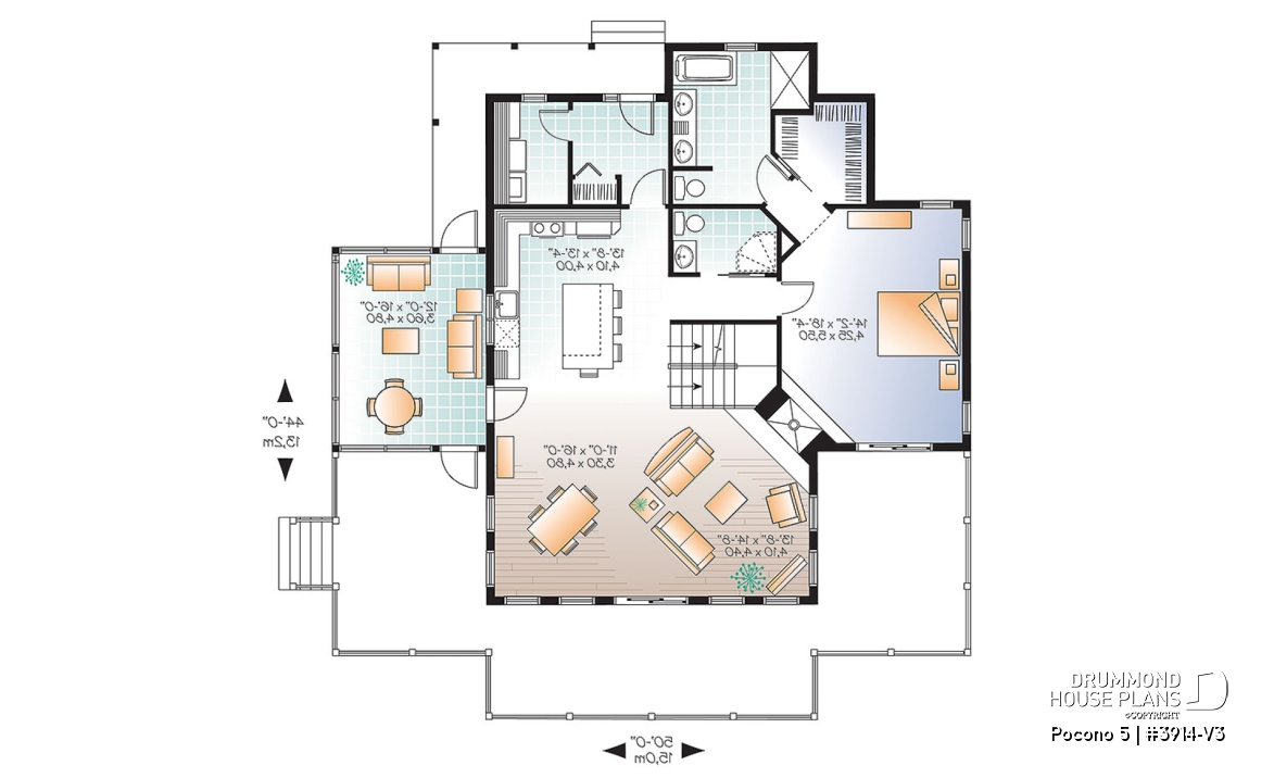 1st level - A-Frame Rustic Country Cottage plan, 4 bedrooms, 3 bathrooms, screened-in porch, unfinished walkout basement - Pocono 5