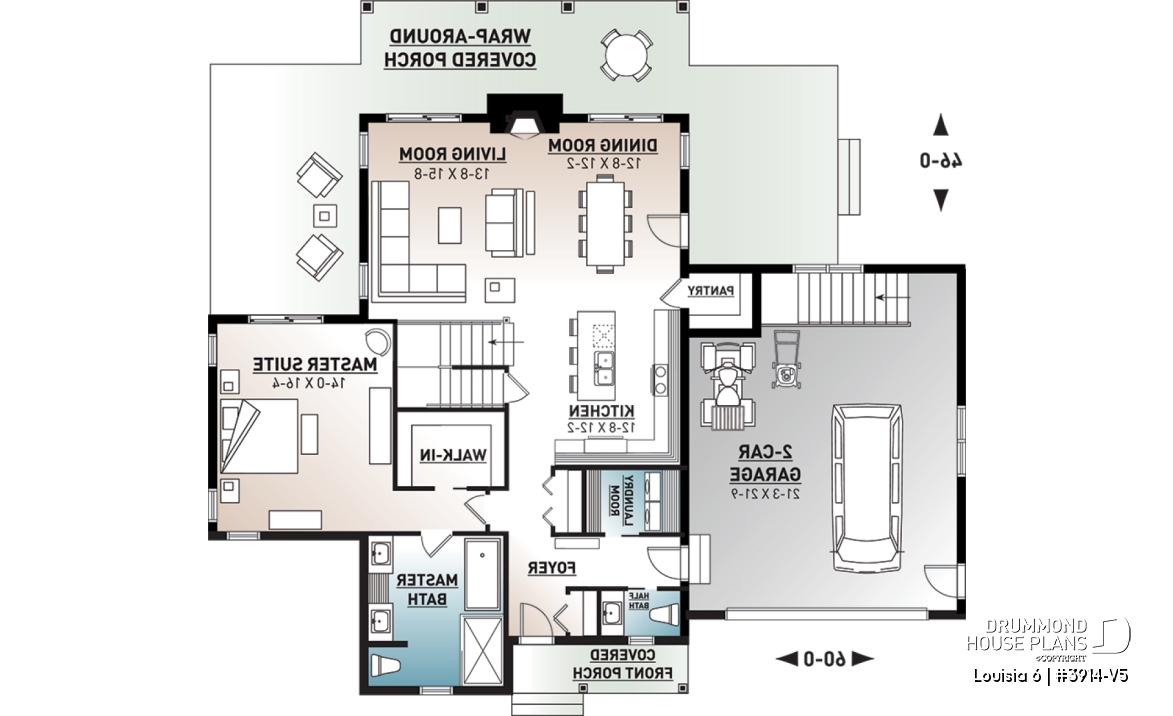 1st level - Beautiful panoramic view ranch style house plan, master suite on main floor, open floor plan, wraparound porch - Louisia 6