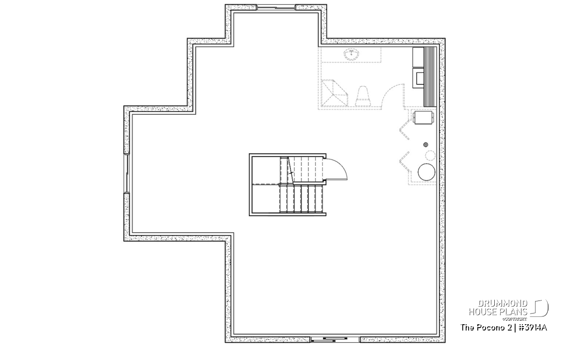 Basement - Open floor plan lakefront cottage house plan with large deck, master and living with fireplace - The Pocono 2