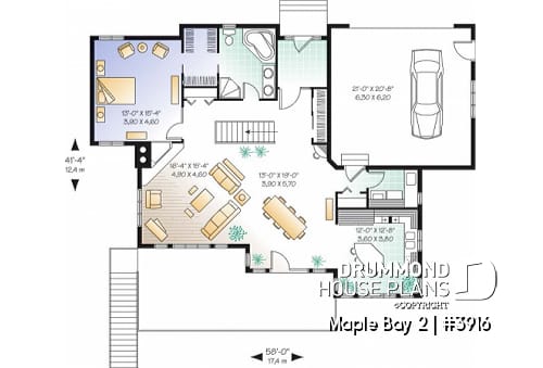 1st level - Lakefront house plan with  1 to 4+ bedrooms, 2 fireplaces, large terrace - Maple Bay 2