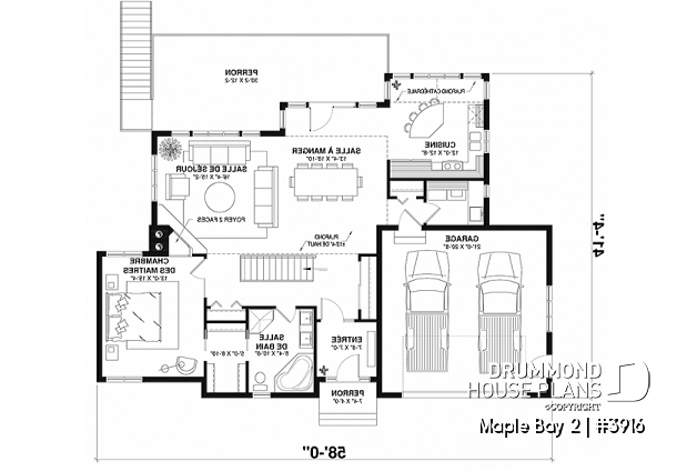 1st level - Lakefront house plan with  1 to 4+ bedrooms, 2 fireplaces, large terrace - Maple Bay 2