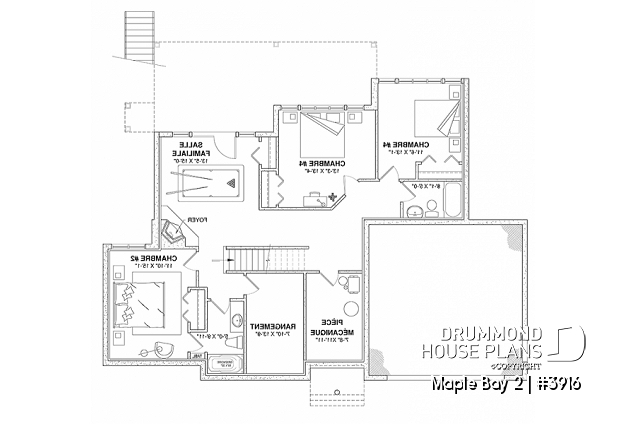 Basement - Lakefront house plan with  1 to 4+ bedrooms, 2 fireplaces, large terrace - Maple Bay 2