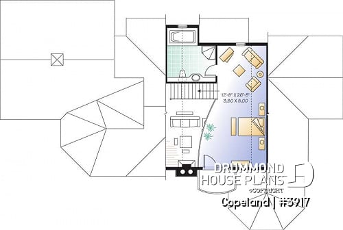 2nd level - Lakefront walkout basement house plan, 2 to 4 bedrooms, 2 master suites, 2-car garage, open concept  - Copeland