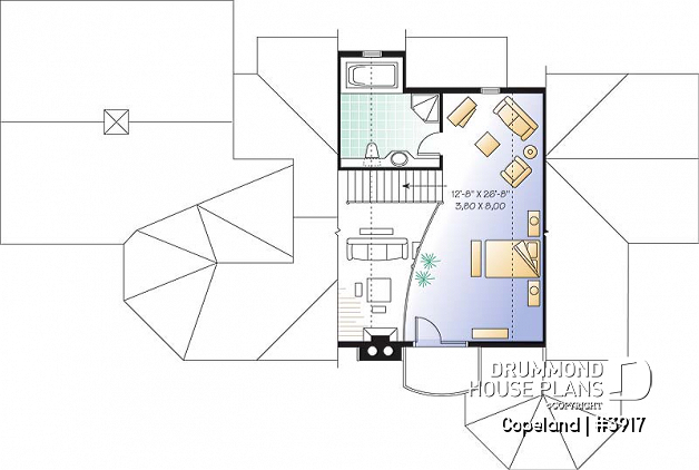 2nd level - Lakefront walkout basement house plan, 2 to 4 bedrooms, 2 master suites, 2-car garage, open concept  - Copeland