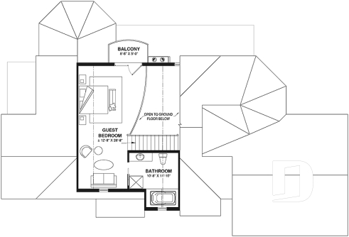2nd level - Lakefront walkout basement house plan, 2 to 4 bedrooms, 2 master suites, 2-car garage, open concept  - Copeland