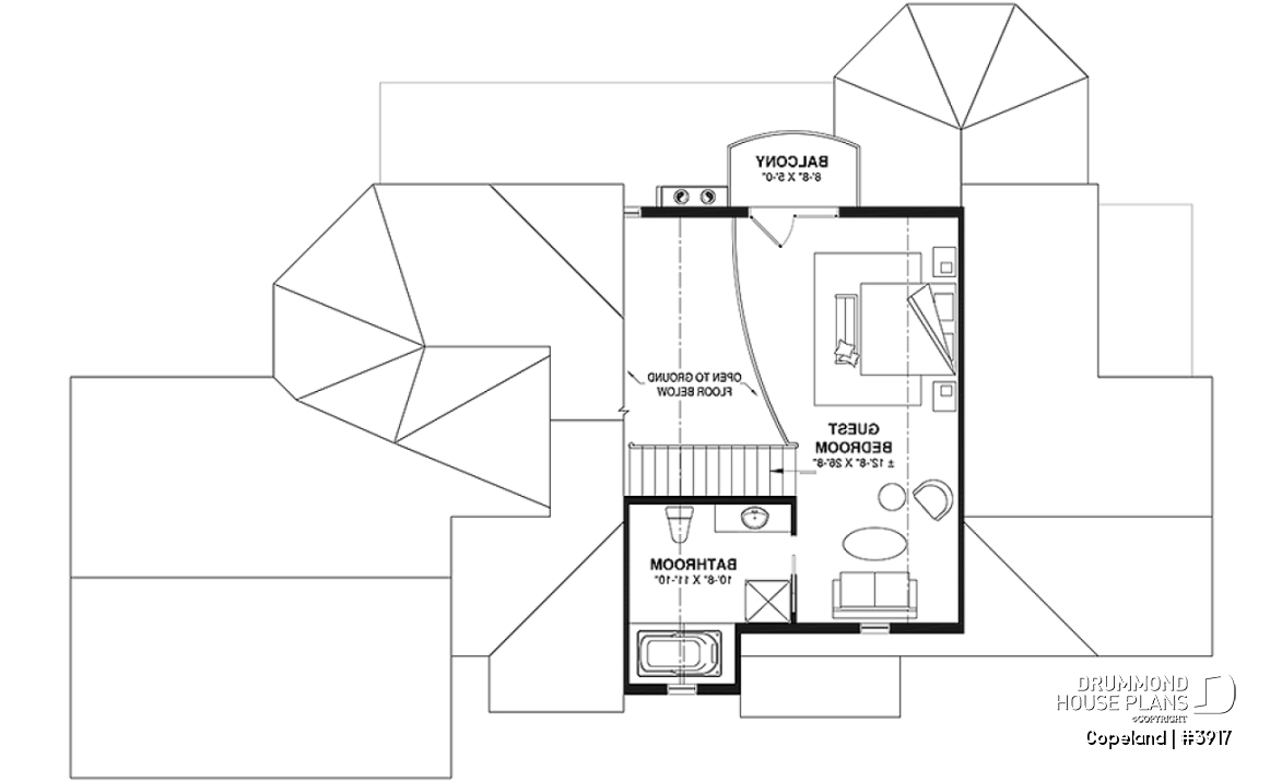 2nd level - Lakefront walkout basement house plan, 2 to 4 bedrooms, 2 master suites, 2-car garage, open concept  - Copeland