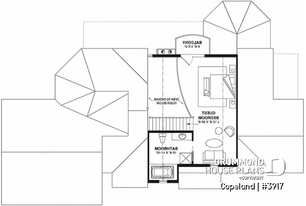 2nd level - Lakefront walkout basement house plan, 2 to 4 bedrooms, 2 master suites, 2-car garage, open concept  - Copeland