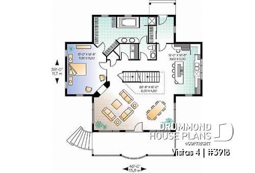 1st level - Perfect country house plan, master suite w/fireplac, large terrace, 9' ceiling on main, 3 to 4 beds, 3.5 baths - Vistas 4