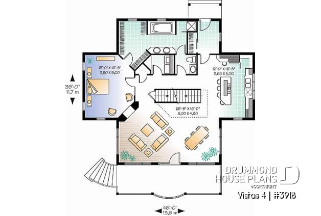 1st level - Perfect country house plan, master suite w/fireplac, large terrace, 9' ceiling on main, 3 to 4 beds, 3.5 baths - Vistas 4