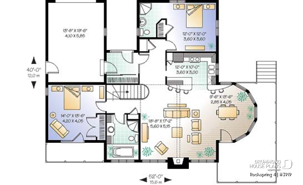 1st level - Ranch style house plan with walkout finished basement, 2 to 4 bedrooms, garage, cathedral ceiling - Rockspring 4