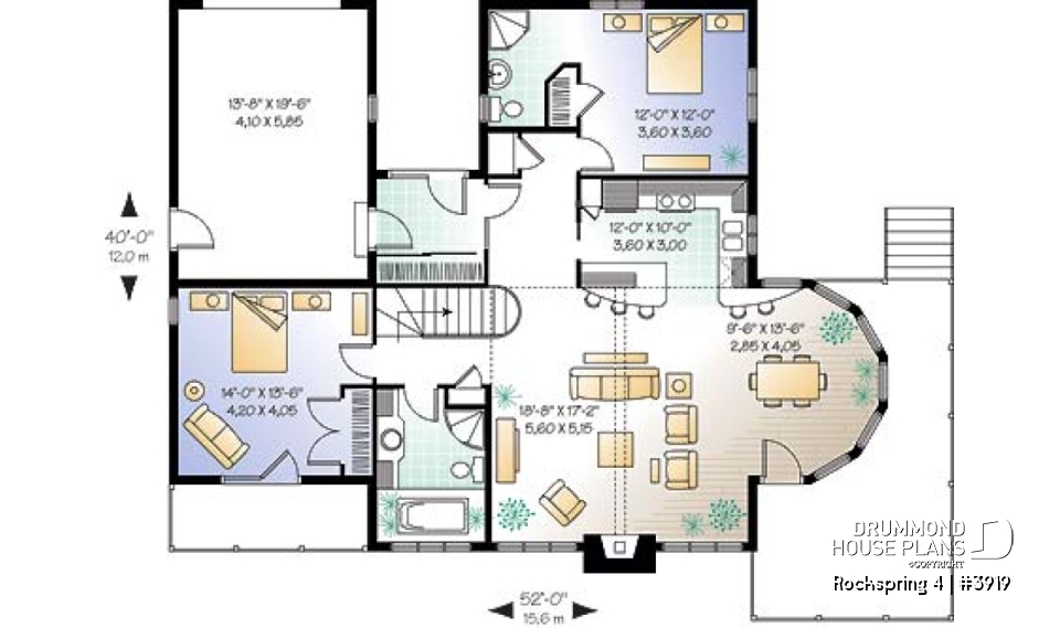 1st level - Ranch style house plan with walkout finished basement, 2 to 4 bedrooms, garage, cathedral ceiling - Rockspring 4