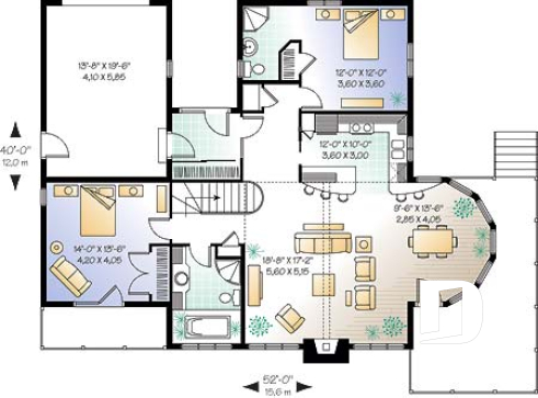 1st level - Ranch style house plan with walkout finished basement, 2 to 4 bedrooms, garage, cathedral ceiling - Rockspring 4