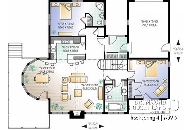 1st level - Ranch style house plan with walkout finished basement, 2 to 4 bedrooms, garage, cathedral ceiling - Rockspring 4