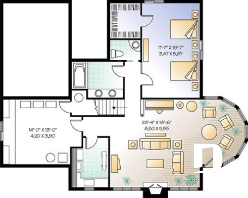 Basement - Ranch style house plan with walkout finished basement, 2 to 4 bedrooms, garage, cathedral ceiling - Rockspring 4