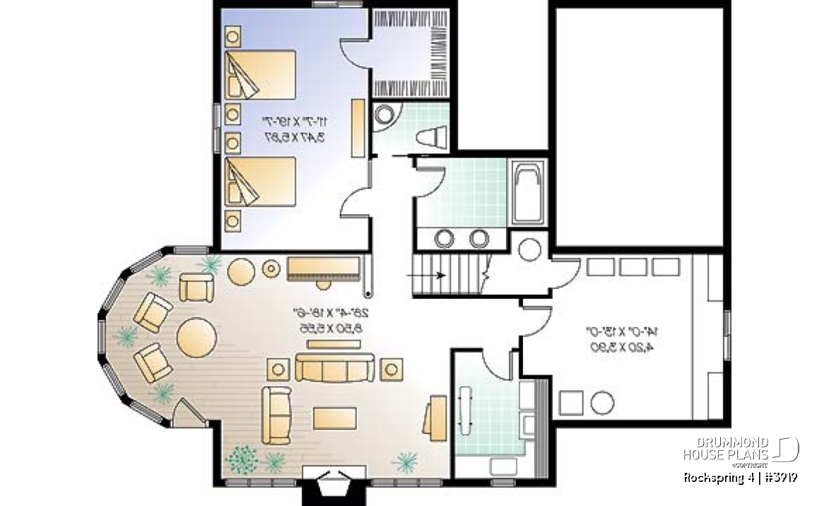 Basement - Ranch style house plan with walkout finished basement, 2 to 4 bedrooms, garage, cathedral ceiling - Rockspring 4