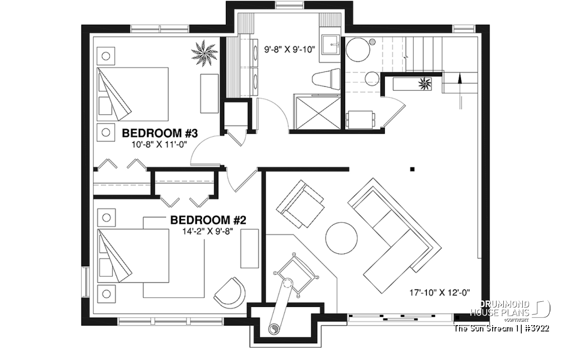 Basement - Rustic chalet house plan, 3 to 4 bedrom, screened in porch, cathedral ceiling, mezzanine, panoramic views - The Sun Stream 1