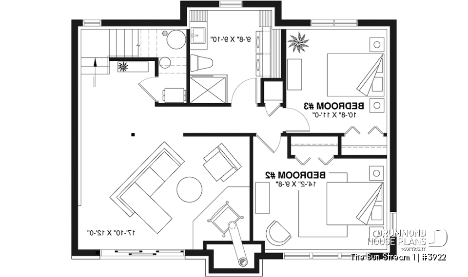 Basement - Rustic chalet house plan, 3 to 4 bedrom, screened in porch, cathedral ceiling, mezzanine, panoramic views - The Sun Stream 1