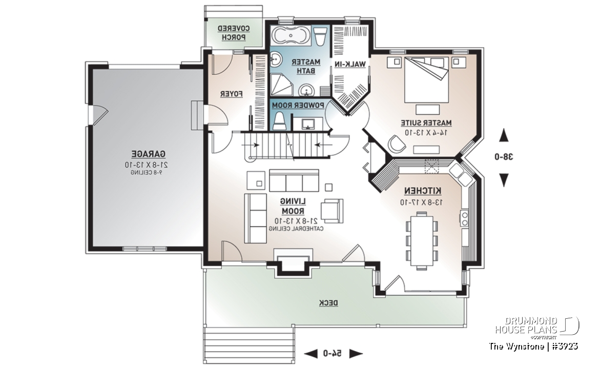 1st level - Mountain style cottage plan, 3 bedrooms, garage, master suite on main floor, mud room, fireplace, mezzanine - The Wynstone