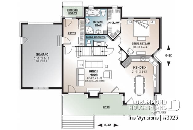 1st level - Mountain style cottage plan, 3 bedrooms, garage, master suite on main floor, mud room, fireplace, mezzanine - The Wynstone