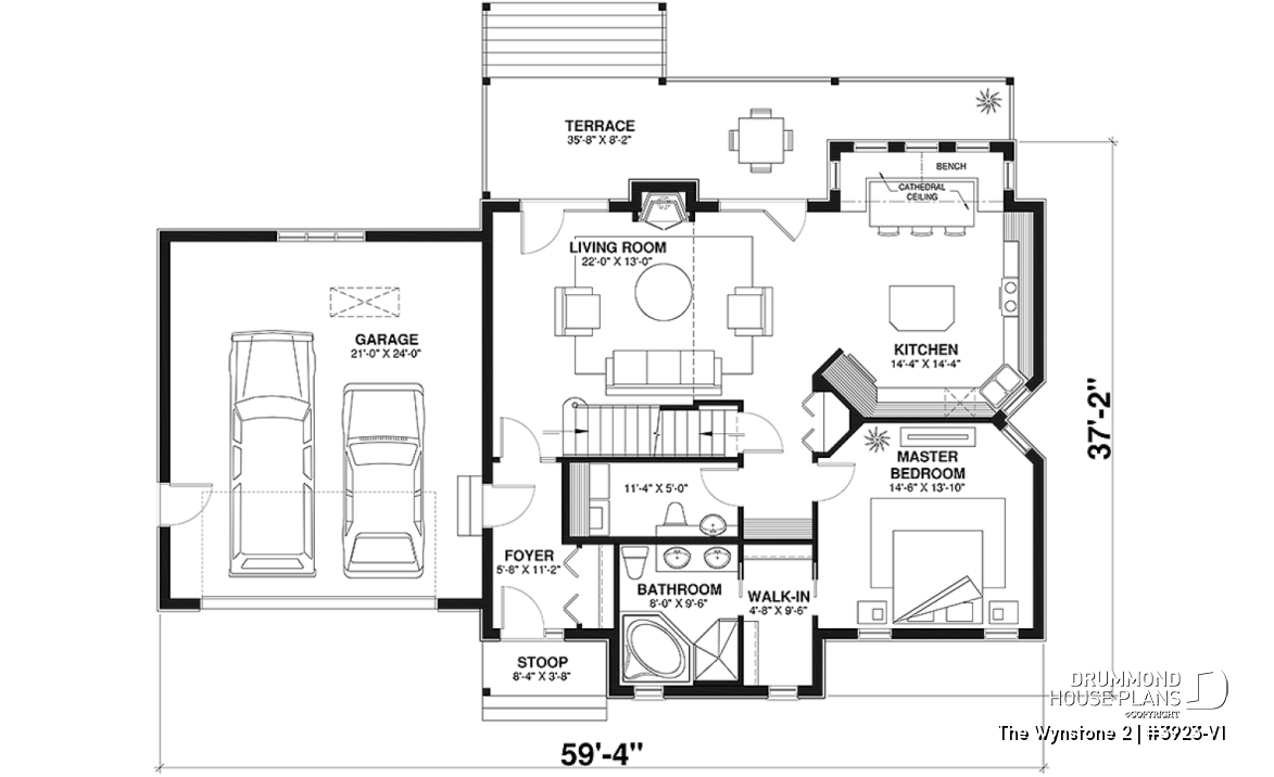 1st level - Ski chalet style home plan with cathedral ceiling and mountain or lake view - The Wynstone 2