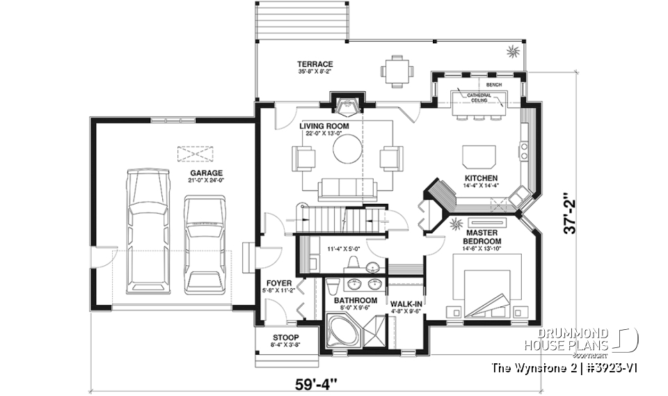 1st level - Ski chalet style home plan with cathedral ceiling and mountain or lake view - The Wynstone 2