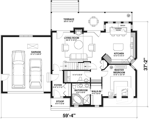 1st level - Ski chalet style home plan with cathedral ceiling and mountain or lake view - The Wynstone 2