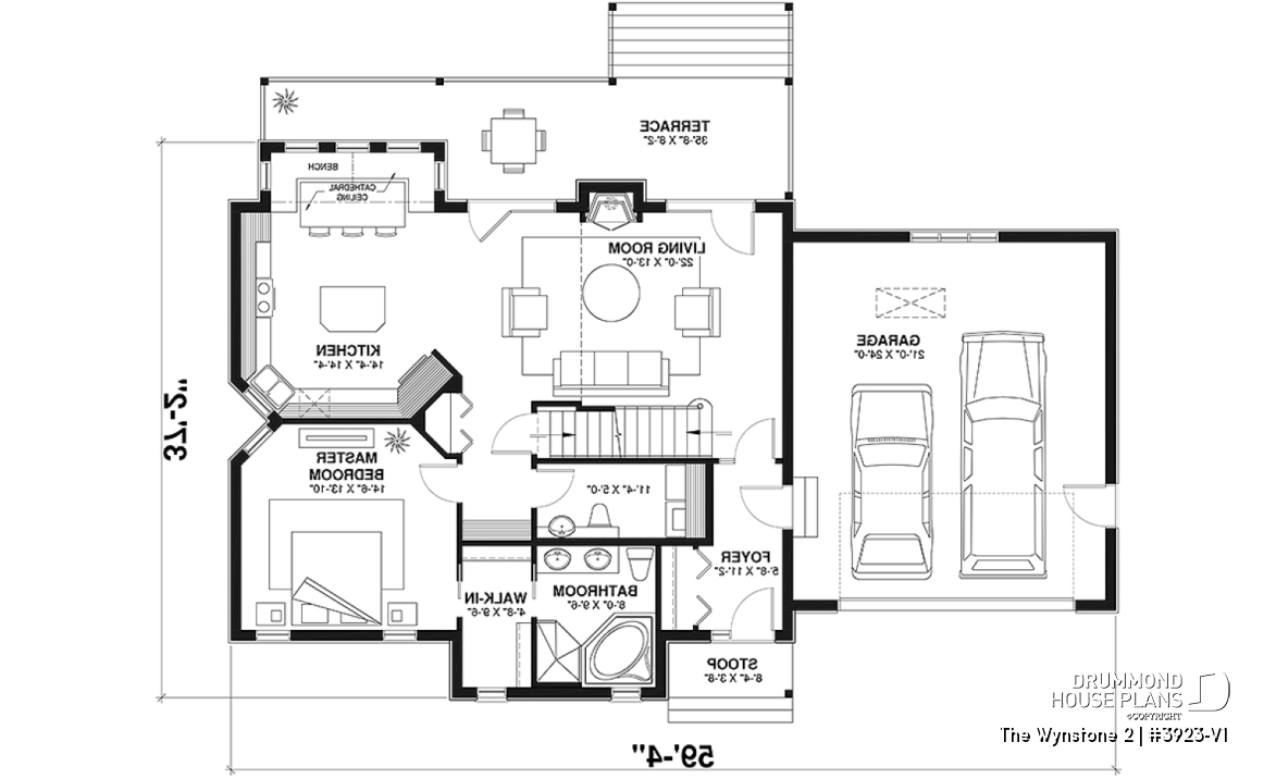 1st level - Ski chalet style home plan with cathedral ceiling and mountain or lake view - The Wynstone 2