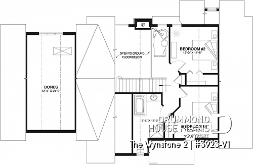 2nd level - Panoramic 3 bedroom mountain cottage plan, master suite, 2-car garage, mezzanine, kitchen booth - The Wynstone 2
