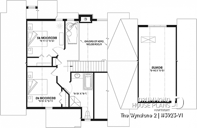 2nd level - Panoramic 3 bedroom mountain cottage plan, master suite, 2-car garage, mezzanine, kitchen booth - The Wynstone 2