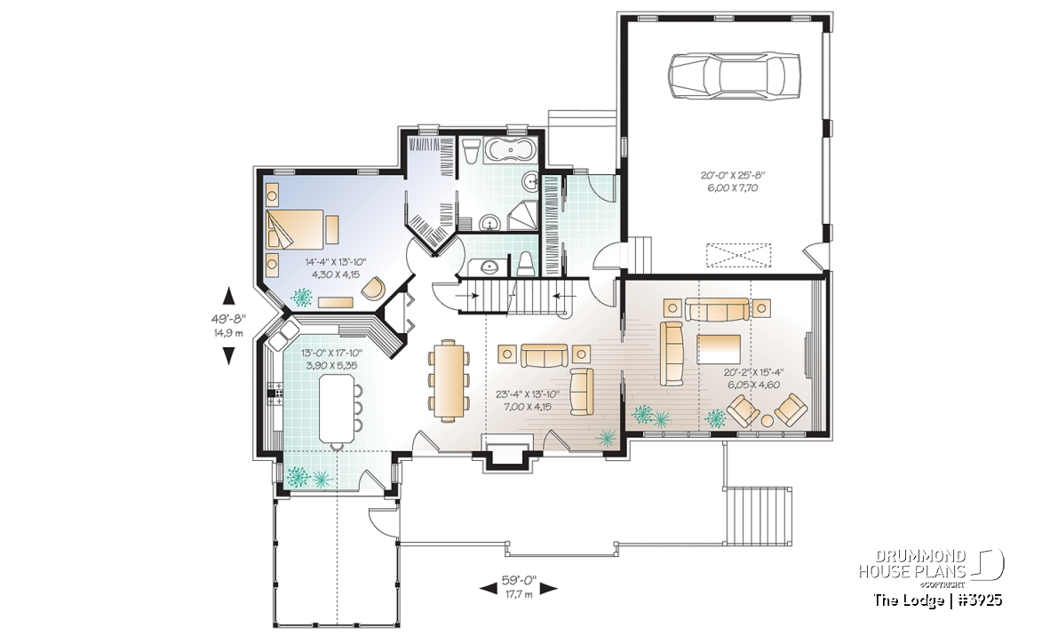 1st level - Mountain style 5 bedrooms cottage plan, 2 master suites, open concept, cathedral ceiling, walkout basement - The Lodge
