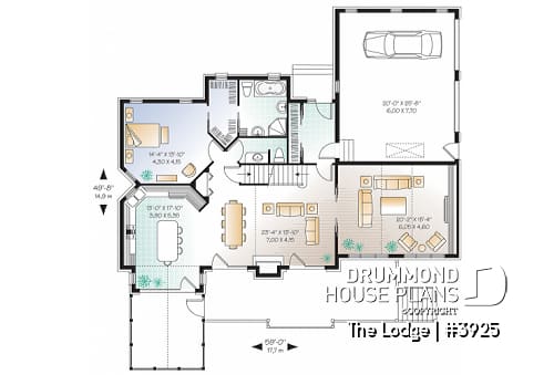 1st level - Mountain style 5 bedrooms cottage plan, 2 master suites, open concept, cathedral ceiling, walkout basement - The Lodge