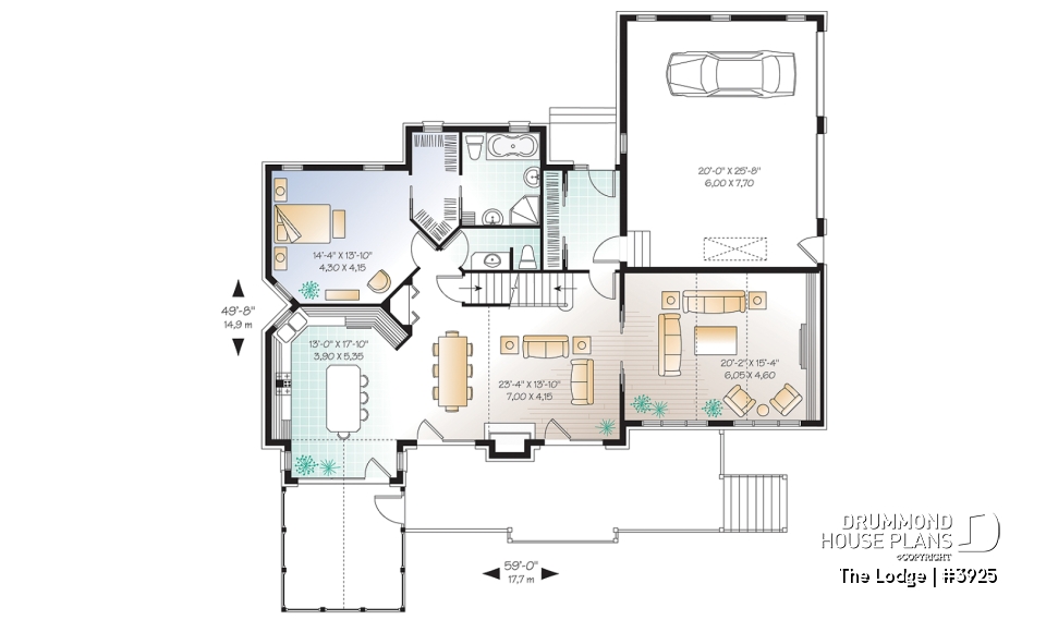 1st level - Mountain style 5 bedrooms cottage plan, 2 master suites, open concept, cathedral ceiling, walkout basement - The Lodge