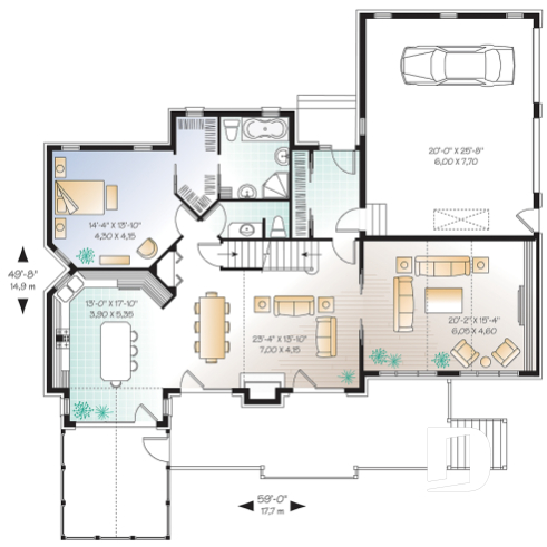 1st level - Mountain style 5 bedrooms cottage plan, 2 master suites, open concept, cathedral ceiling, walkout basement - The Lodge