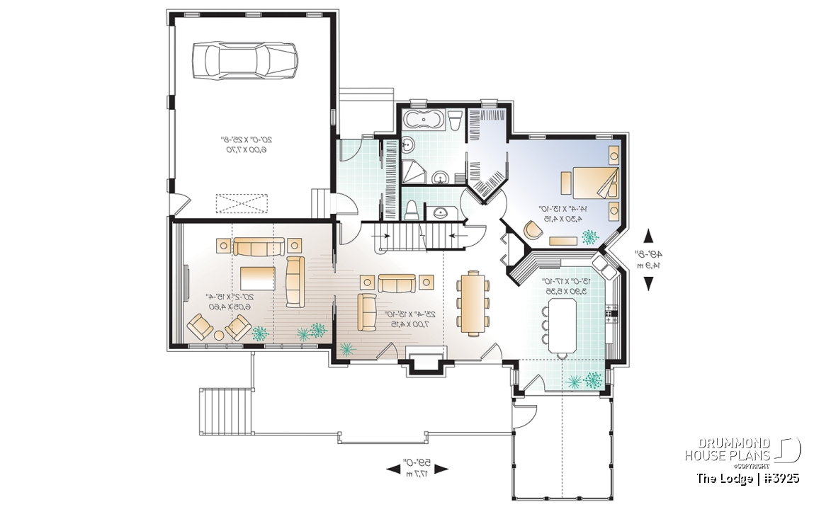 1st level - Mountain style 5 bedrooms cottage plan, 2 master suites, open concept, cathedral ceiling, walkout basement - The Lodge