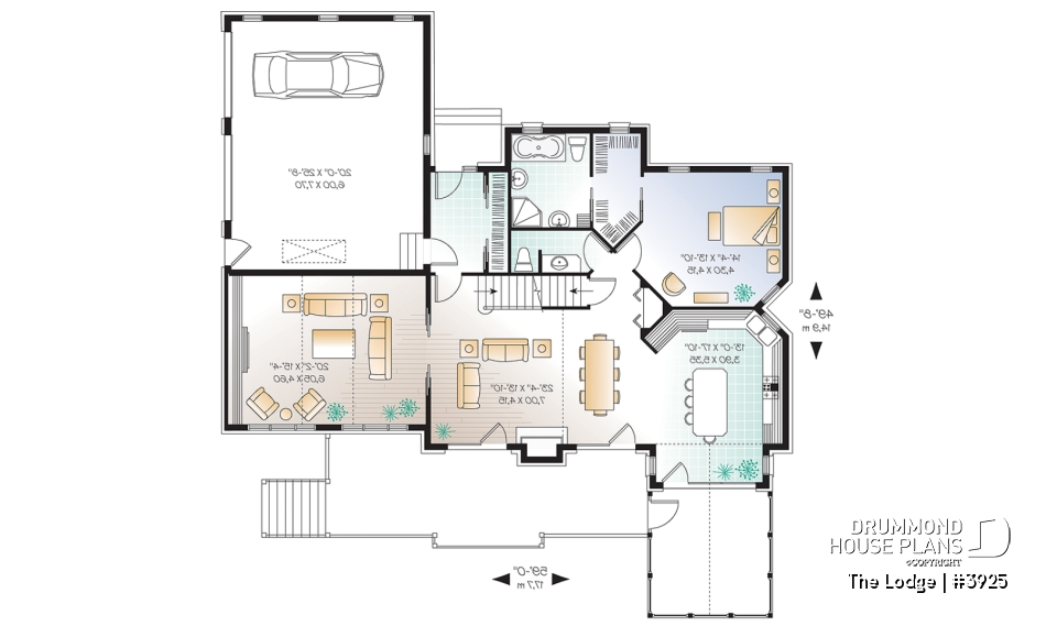 1st level - Mountain style 5 bedrooms cottage plan, 2 master suites, open concept, cathedral ceiling, walkout basement - The Lodge