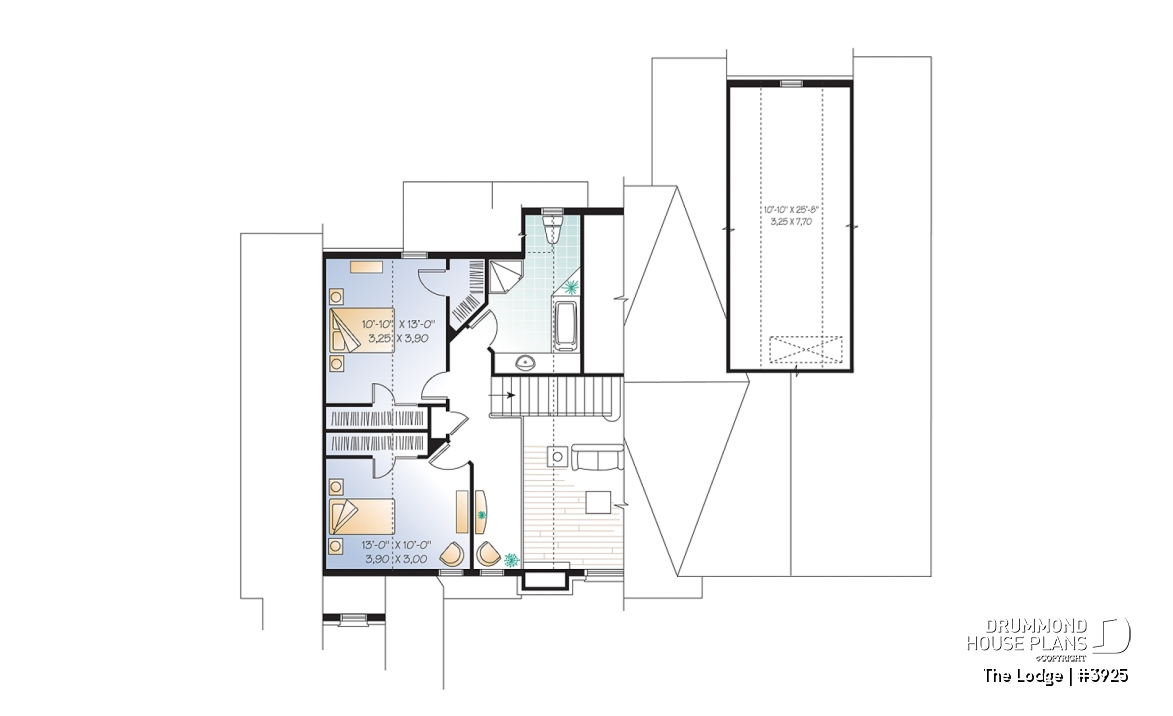 2nd level - Mountain style 5 bedrooms cottage plan, 2 master suites, open concept, cathedral ceiling, walkout basement - The Lodge