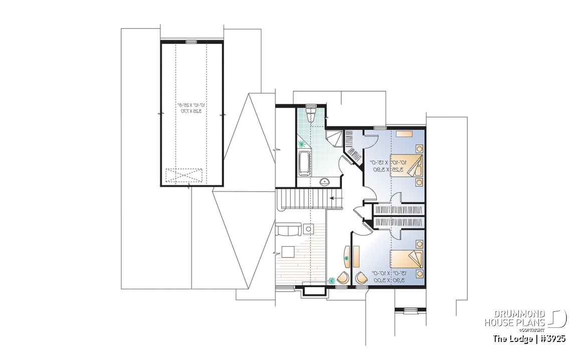 2nd level - Mountain style 5 bedrooms cottage plan, 2 master suites, open concept, cathedral ceiling, walkout basement - The Lodge