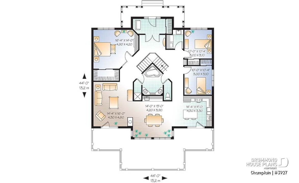 1st level - Great Country Lake cottage, 9' ceiling, open floor plan, large kitchen island, unfinished walkout basement - Champlain