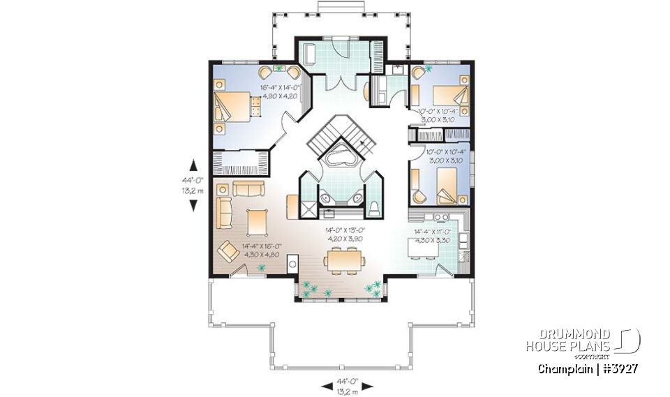 1st level - Great Country Lake cottage, 9' ceiling, open floor plan, large kitchen island, unfinished walkout basement - Champlain