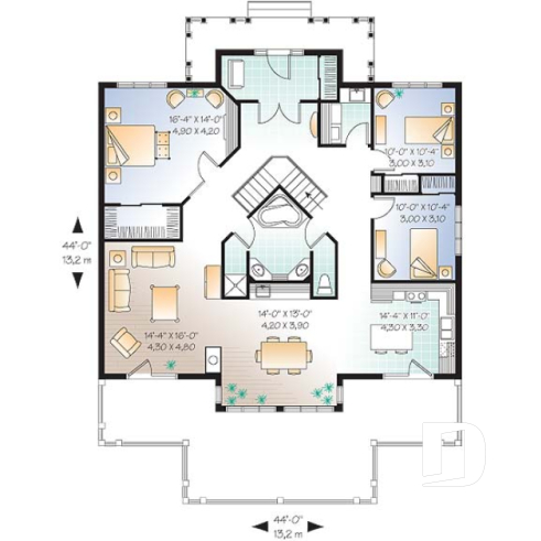 1st level - Great Country Lake cottage, 9' ceiling, open floor plan, large kitchen island, unfinished walkout basement - Champlain