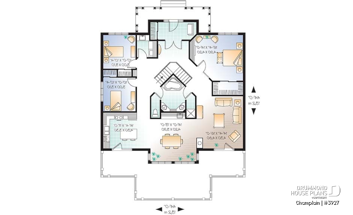 1st level - Great Country Lake cottage, 9' ceiling, open floor plan, large kitchen island, unfinished walkout basement - Champlain