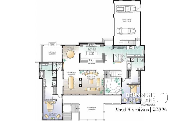 1st level - Luxurious 3 to7 bedroom Waterfront House Plans, Indoor Pool & Spa, 2 Master suites, Inlaw Suite, 2-car garage - Good Vibrations