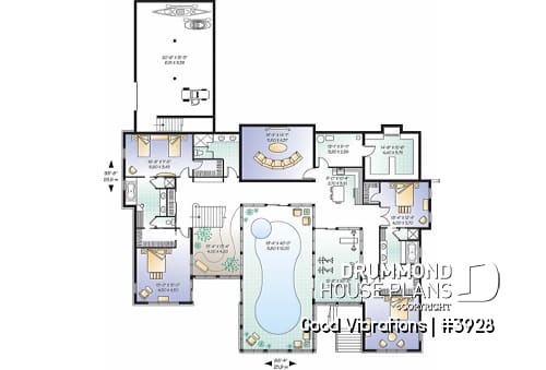 Basement - Luxurious 3 to7 bedroom Waterfront House Plans, Indoor Pool & Spa, 2 Master suites, Inlaw Suite, 2-car garage - Good Vibrations