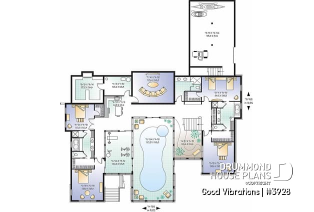 Basement - Luxurious 3 to7 bedroom Waterfront House Plans, Indoor Pool & Spa, 2 Master suites, Inlaw Suite, 2-car garage - Good Vibrations