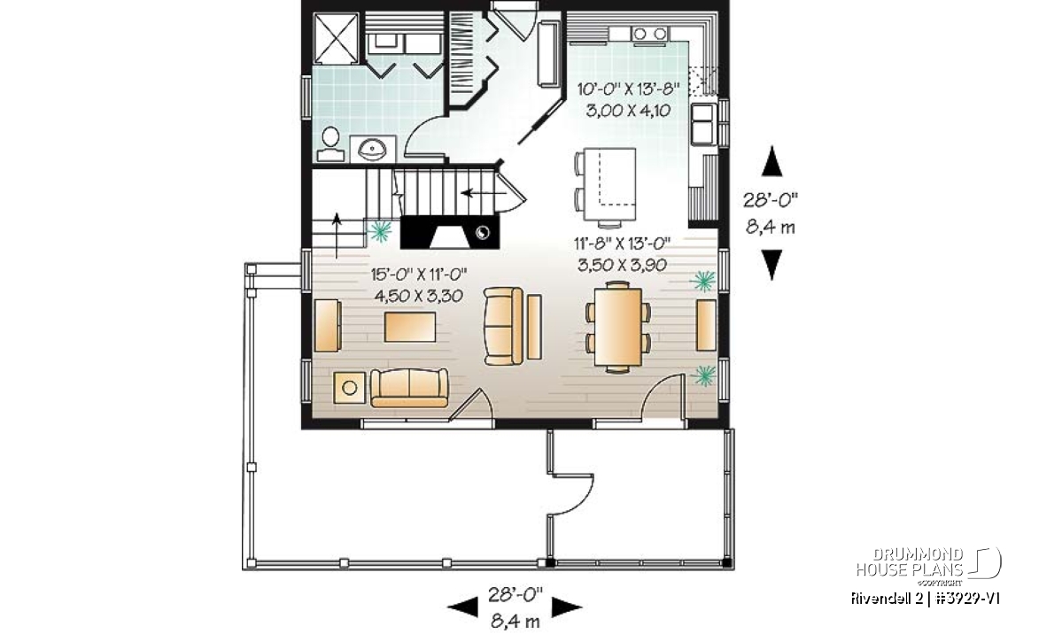 1st level - Screened porch cottage house plan, walkout basement open floor plan, fireplace, sloped ceiling, master suite - Rivendell 2