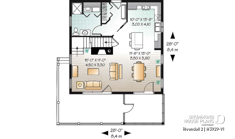 1st level - Screened porch cottage house plan, walkout basement open floor plan, fireplace, sloped ceiling, master suite - Rivendell 2