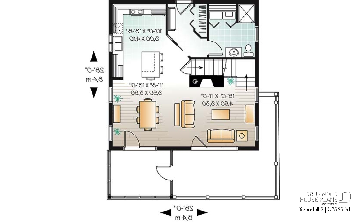 1st level - Screened porch cottage house plan, walkout basement open floor plan, fireplace, sloped ceiling, master suite - Rivendell 2