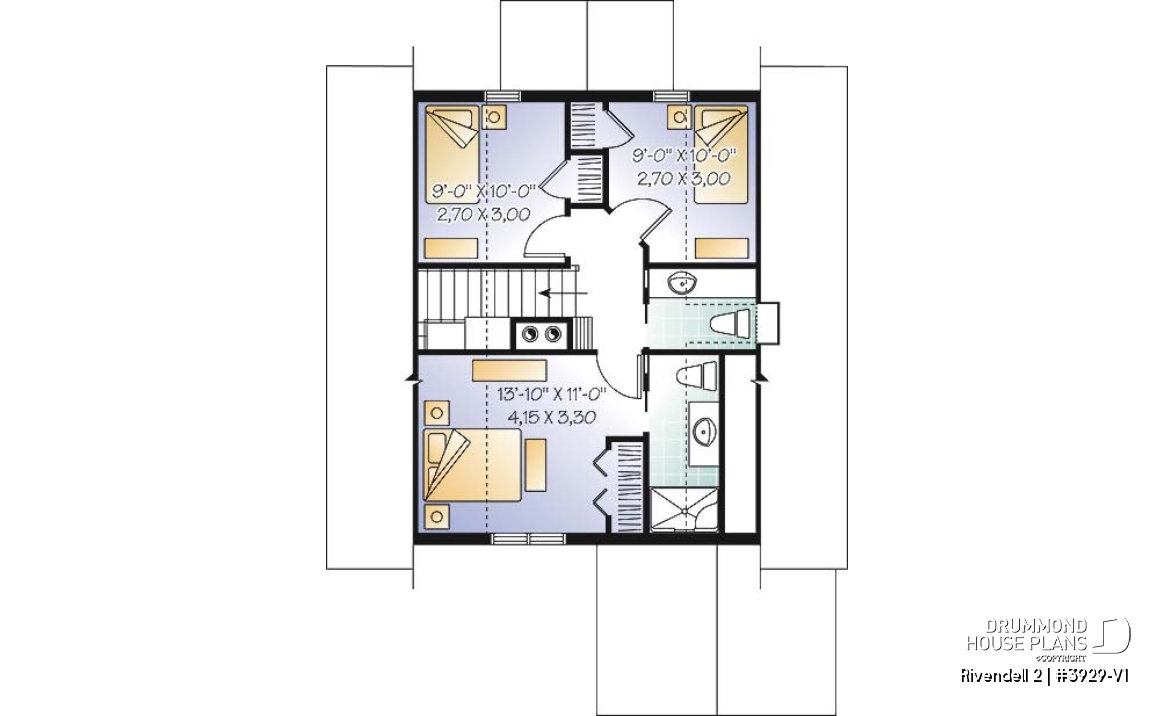 2nd level - Screened porch cottage house plan, walkout basement open floor plan, fireplace, sloped ceiling, master suite - Rivendell 2
